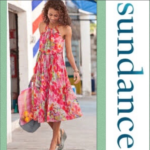Sundance Dresses & Skirts - Sundance Silk Watercolor Tiered Boho Halter Dress